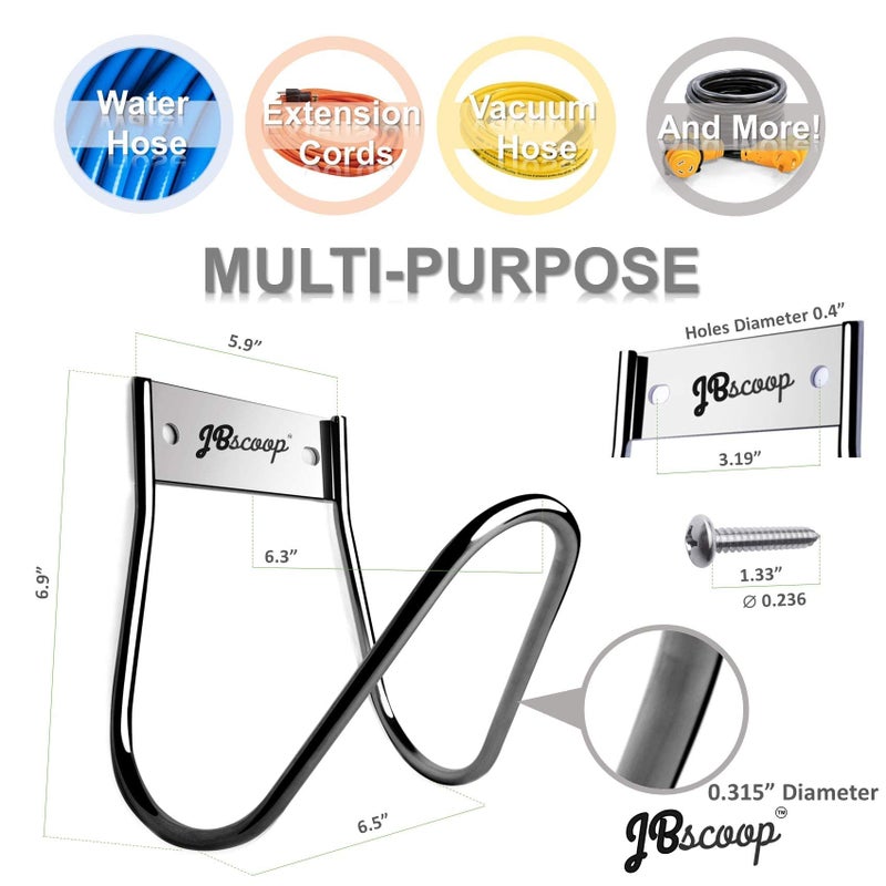 JBscoop Garden Hose Holder Stainless Steel Small Wall Mount Garden Hose Hook  Ideal for Water  Air  Hydraulic Hose  Ropes  Extension Cords Heavy Duty & Rust Proof  Size:6.3x7x6.3 Set of 1 - Image 3